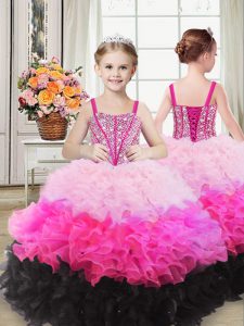 Floor Length Multi-color Little Girls Pageant Dress Wholesale Straps Sleeveless Lace Up