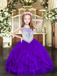 Excellent Floor Length Zipper Girls Pageant Dresses Purple for Party and Quinceanera with Beading and Ruffles