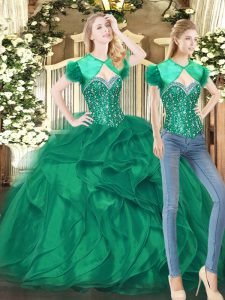 Super Floor Length Dark Green Quinceanera Dress Sweetheart Sleeveless Lace Up