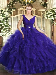 Floor Length Ball Gowns Sleeveless Purple Sweet 16 Dress Backless