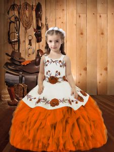 Stunning Orange Sleeveless Floor Length Embroidery and Ruffles Lace Up Pageant Dress Womens