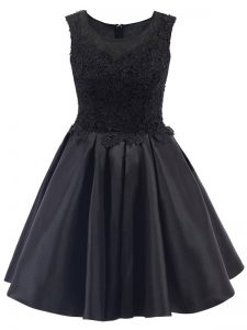 Black A-line Lace Court Dresses for Sweet 16 Zipper Satin Sleeveless Mini Length