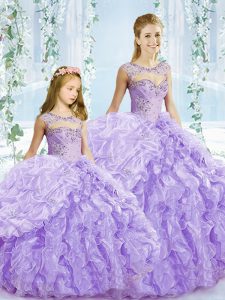 Fitting Lavender Lace Up 15th Birthday Dress Beading and Ruffles Sleeveless Floor Length