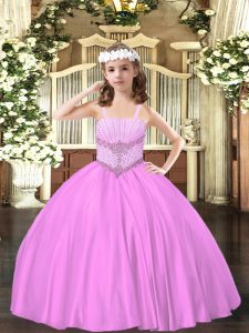 Exquisite Ball Gowns Little Girl Pageant Dress Lilac Straps Satin Sleeveless Floor Length Lace Up