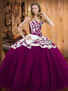 Sweetheart Sleeveless Satin and Tulle Vestidos de Quinceanera Embroidery Lace Up