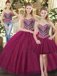 Fuchsia Sleeveless Beading Floor Length Quinceanera Gowns