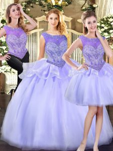Fantastic Scoop Sleeveless Zipper 15th Birthday Dress Lavender Organza