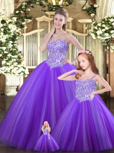 Purple Sleeveless Beading Floor Length Quinceanera Dress