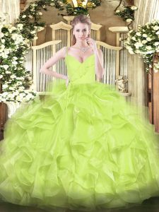 Fashionable Spaghetti Straps Sleeveless Organza 15 Quinceanera Dress Ruffles Zipper