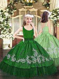 Taffeta Sleeveless Floor Length Little Girls Pageant Dress and Beading and Appliques