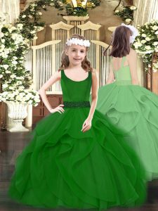 Latest Dark Green Sleeveless Tulle Zipper Kids Formal Wear for Party and Quinceanera