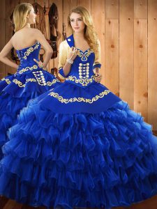 Ball Gowns 15th Birthday Dress Blue Sweetheart Satin and Organza Sleeveless Floor Length Lace Up