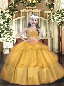 Gold Sleeveless Organza Lace Up Pageant Dress Toddler for Party and Sweet 16 and Quinceanera and Wedding Party