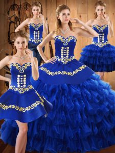 Floor Length Ball Gowns Sleeveless Blue Sweet 16 Dresses Lace Up