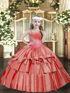 Excellent Ball Gowns Pageant Dress Womens Coral Red Straps Organza Sleeveless Floor Length Lace Up