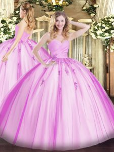 Tulle Sweetheart Sleeveless Lace Up Beading and Appliques Sweet 16 Dresses in Lilac