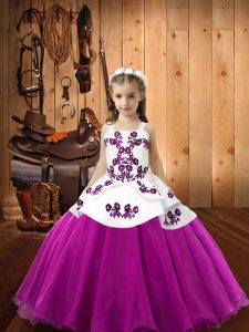 Stunning Fuchsia Zipper Pageant Gowns Embroidery Sleeveless Floor Length