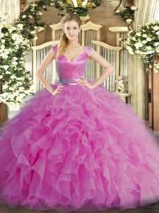 Glamorous Lilac Sleeveless Floor Length Ruffles Zipper Quinceanera Gowns