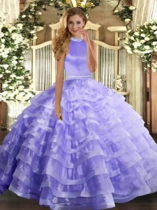 Customized Lavender Sleeveless Organza Backless 15 Quinceanera Dress for Military Ball and Sweet 16 and Quinceanera