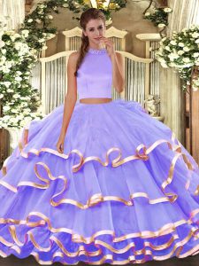 Floor Length Lavender Sweet 16 Dress Halter Top Sleeveless Backless