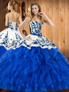 Dramatic Ball Gowns 15th Birthday Dress Blue Sweetheart Tulle Sleeveless Floor Length Lace Up