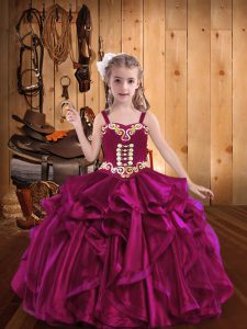 Hot Selling Organza Sleeveless Floor Length Kids Formal Wear and Embroidery and Ruffles