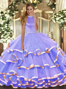 Floor Length Ball Gowns Sleeveless Lavender Quince Ball Gowns Backless