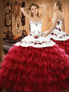 Ball Gowns Quinceanera Dresses Wine Red Sweetheart Organza Sleeveless Floor Length Lace Up