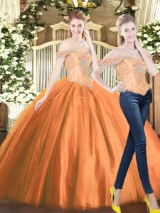 Flirting Orange Red Sweet 16 Dress Military Ball and Sweet 16 and Quinceanera with Beading Off The Shoulder Sleeveless Lace Up