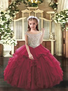 Sleeveless Lace Up Floor Length Beading and Ruffles Pageant Gowns For Girls