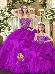 New Arrival Organza Sleeveless Floor Length Quince Ball Gowns and Beading and Ruffles