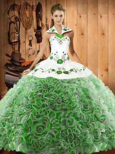 Graceful Multi-color Organza and Fabric With Rolling Flowers Lace Up Sweet 16 Quinceanera Dress Sleeveless Sweep Train Embroidery