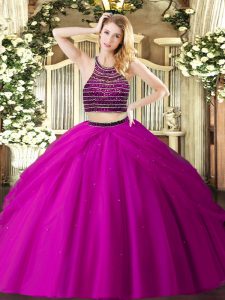 On Sale Halter Top Sleeveless Tulle Sweet 16 Dress Beading and Ruching Zipper