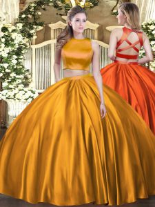 Custom Design Floor Length Orange Quinceanera Dress High-neck Sleeveless Criss Cross