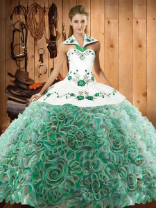 Wonderful Fabric With Rolling Flowers Sleeveless Quinceanera Gown Sweep Train and Embroidery