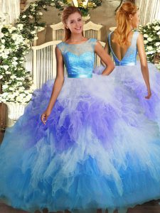 Sumptuous Floor Length Multi-color Sweet 16 Dresses Tulle Sleeveless Lace and Ruffles