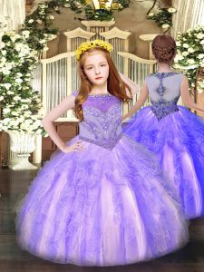 On Sale Floor Length Zipper Pageant Dress for Teens Lavender for Party and Quinceanera with Beading and Ruffles