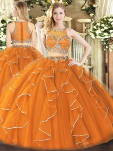 Adorable Orange Sleeveless Organza Zipper Sweet 16 Dress for Military Ball and Sweet 16 and Quinceanera