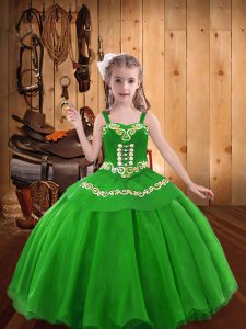 Green Straps Lace Up Embroidery Pageant Dress for Teens Sleeveless