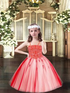 Sleeveless Lace Up Floor Length Beading Little Girl Pageant Dress