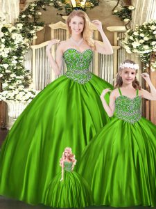 Wonderful Green Ball Gowns Sweetheart Sleeveless Tulle Floor Length Lace Up Beading Quinceanera Gowns