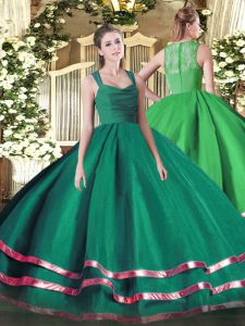 Dark Green Straps Zipper Ruffled Layers and Ruching Quinceanera Gown Sleeveless