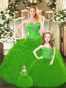 Sweetheart Sleeveless Lace Up 15 Quinceanera Dress Green Tulle