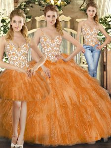 Admirable Sleeveless Beading and Ruffles Lace Up Vestidos de Quinceanera