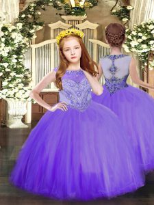 Lavender Scoop Zipper Beading Winning Pageant Gowns Sleeveless