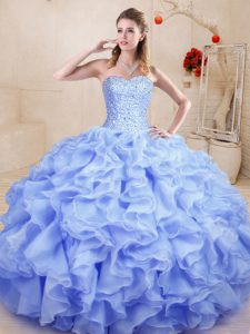 Organza Sleeveless Floor Length Quince Ball Gowns and Beading and Ruffles