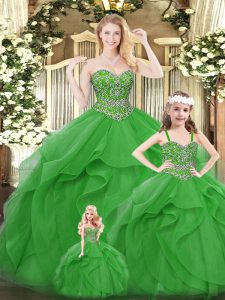 Glamorous Green Sweetheart Neckline Beading and Ruffles Quinceanera Gowns Sleeveless Lace Up