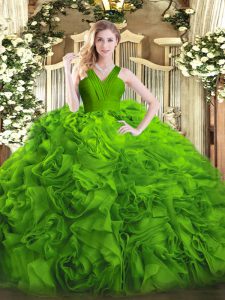 Ball Gowns Ruffles Quinceanera Dress Zipper Fabric With Rolling Flowers Sleeveless Floor Length