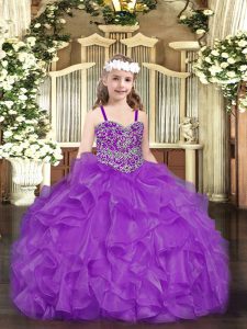 Purple Sleeveless Organza Lace Up Pageant Gowns for Party and Quinceanera