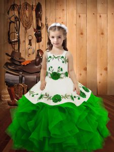 Hot Sale Sleeveless Embroidery and Ruffles Lace Up High School Pageant Dress